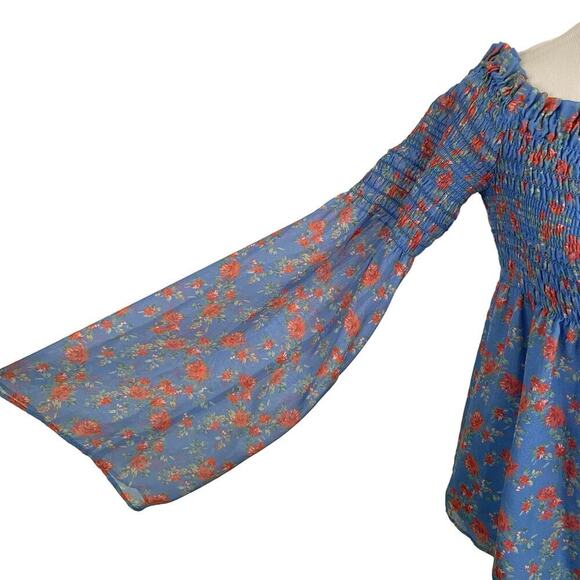 Intermix Silk Smocked Off Shoulder Floral Blouse Preppy Feminine Size S - Picture 2 of 6